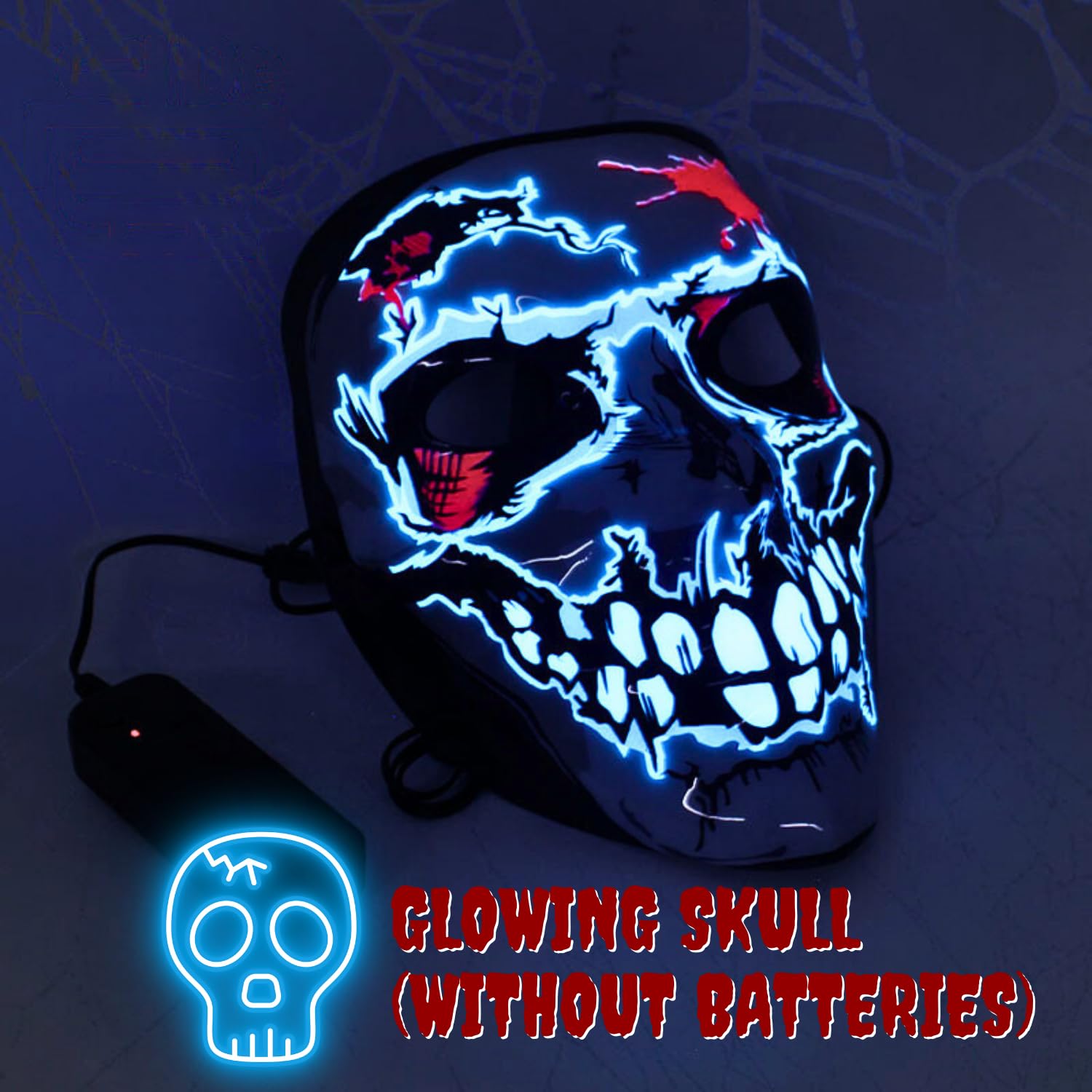 ririess LED Halloween Mask, Light-Up Scary Skull Mask with Cracked Neon Design - Image 4
