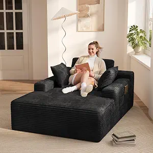 67-inch Boneless Chaise Lounge Chair with Pillows, Black