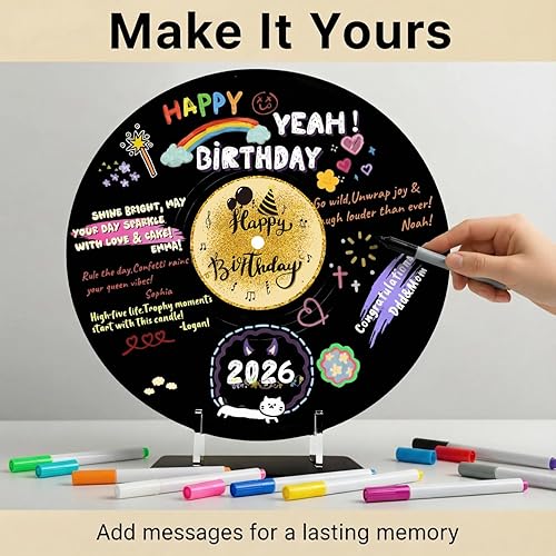 Miniatura 6 de ReeGii Libro de invitados de vinilo para decoración de cumpleaños, póster grande de 11.6 x 11.6 pulgadas para fiesta de cumpleaños con 12