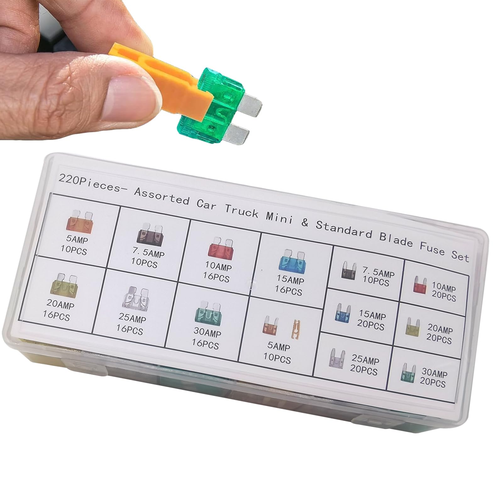 dawfall 220 PCS Car Blade Fuse Assortment Kit, Waterproof Durable Metal Vehicle Line Protector Replacement, Universal Automotive Fuse Accessories for Trucks, SUVs, Cars (Multicolored)