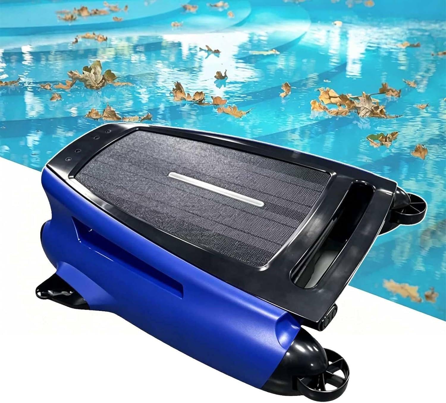 WYBYYDS Cordless Solar Pool Skimmer Robot, 5200mAh Rechargeable, 4.1L Large Basket, Smart APP Controlled Robotic Pool Skimmer for In-Ground & Above Ground Pools Blue