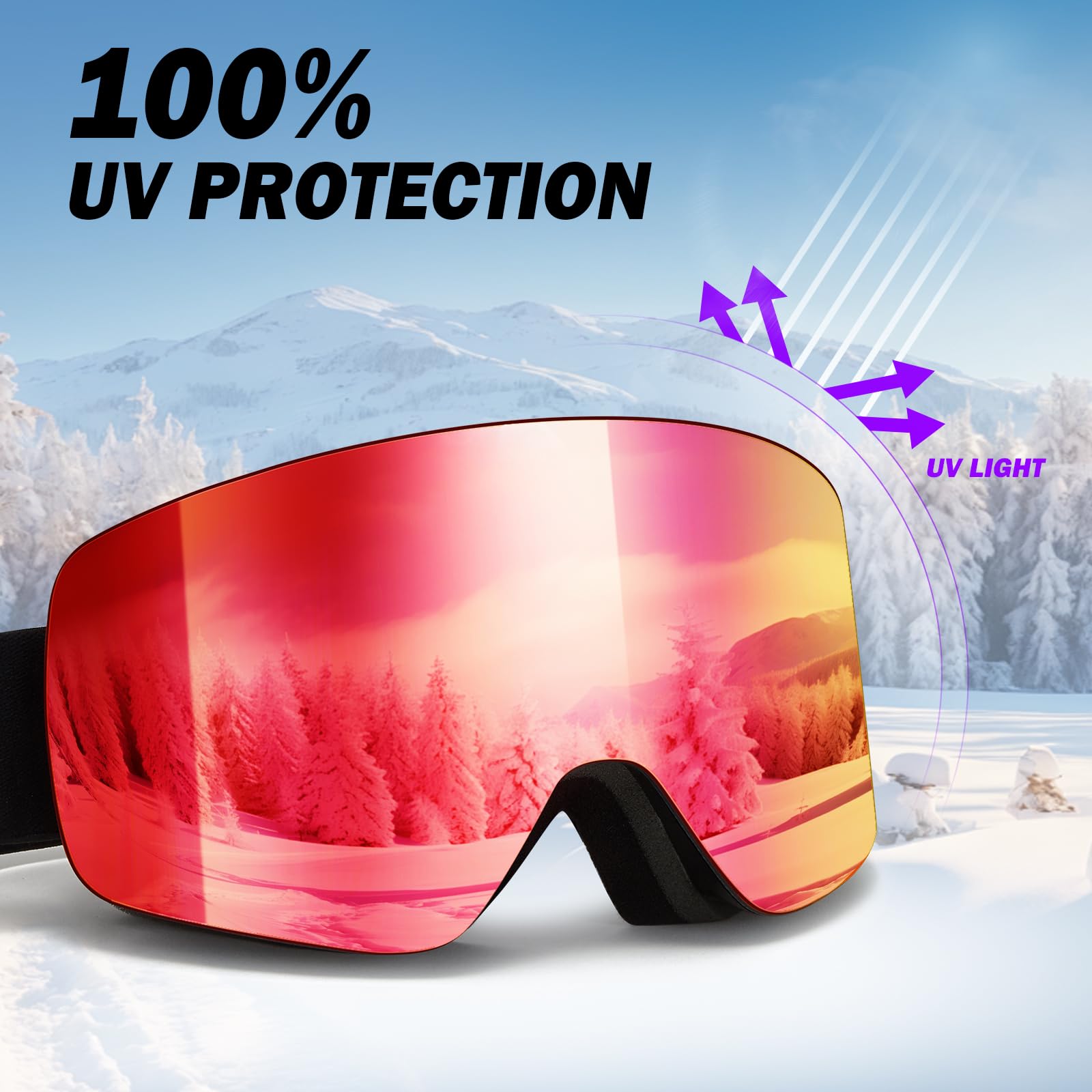 Gafas de Esquí YH227 OTG Ajustable Protección UV Anti-Niebla Snowboard Nieve Espejo