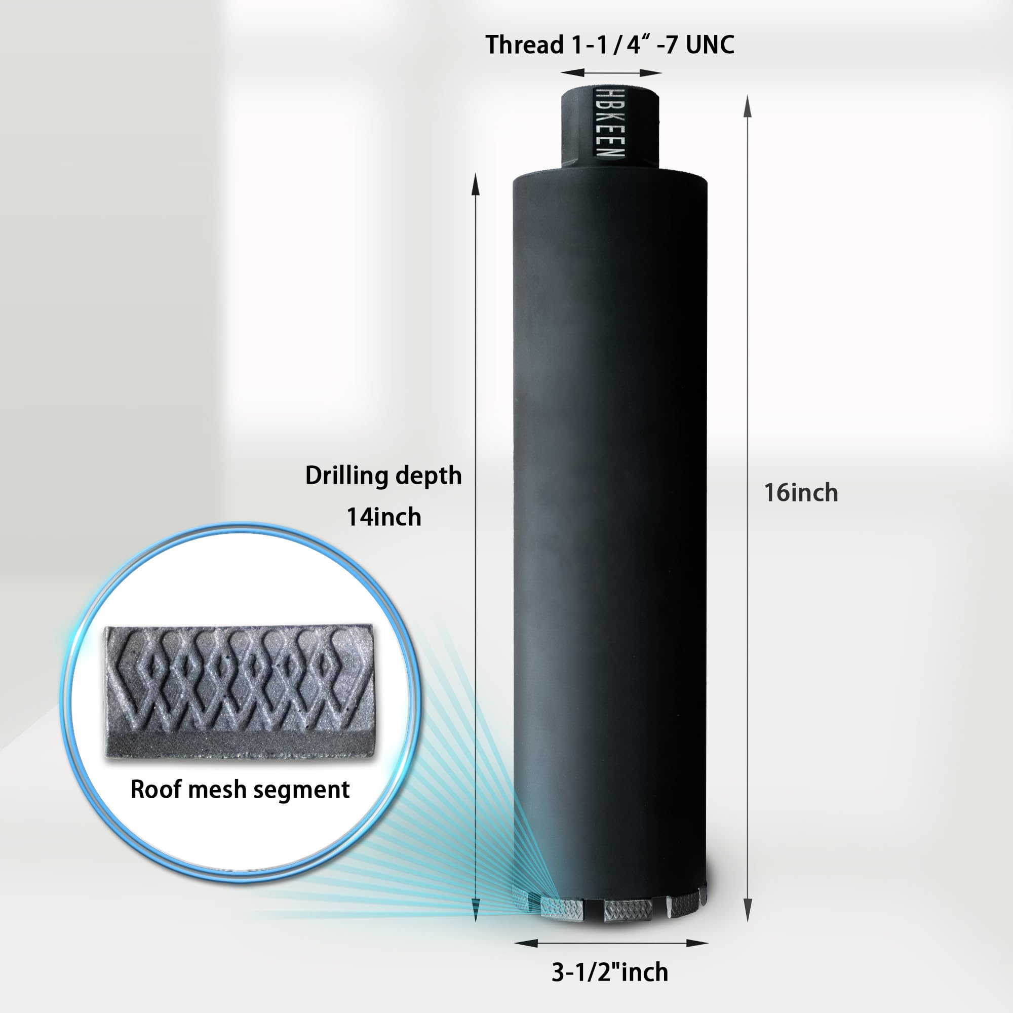 Punte per carotaggio a umido da 3-1/2", punta diamantata da 3-1/2 pollici per calcestruzzo, marmo, granito, mattoni, muratura dura, profondità di foratura di 14", albero da 1-1/4"-7, segmento da 10