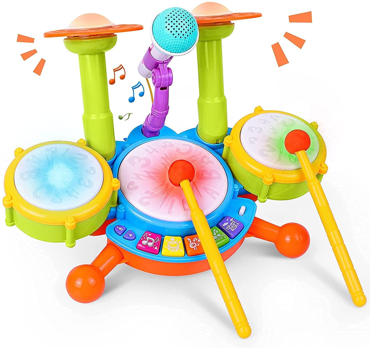 Qwick Click Kids Drum Set, Electric Musical Instruments with Flash Light Toys with 2 Drum Sticks, Beats Flash Light and Adjustable Microphone, for 3-12 Years Old Boys and Girls-image-49