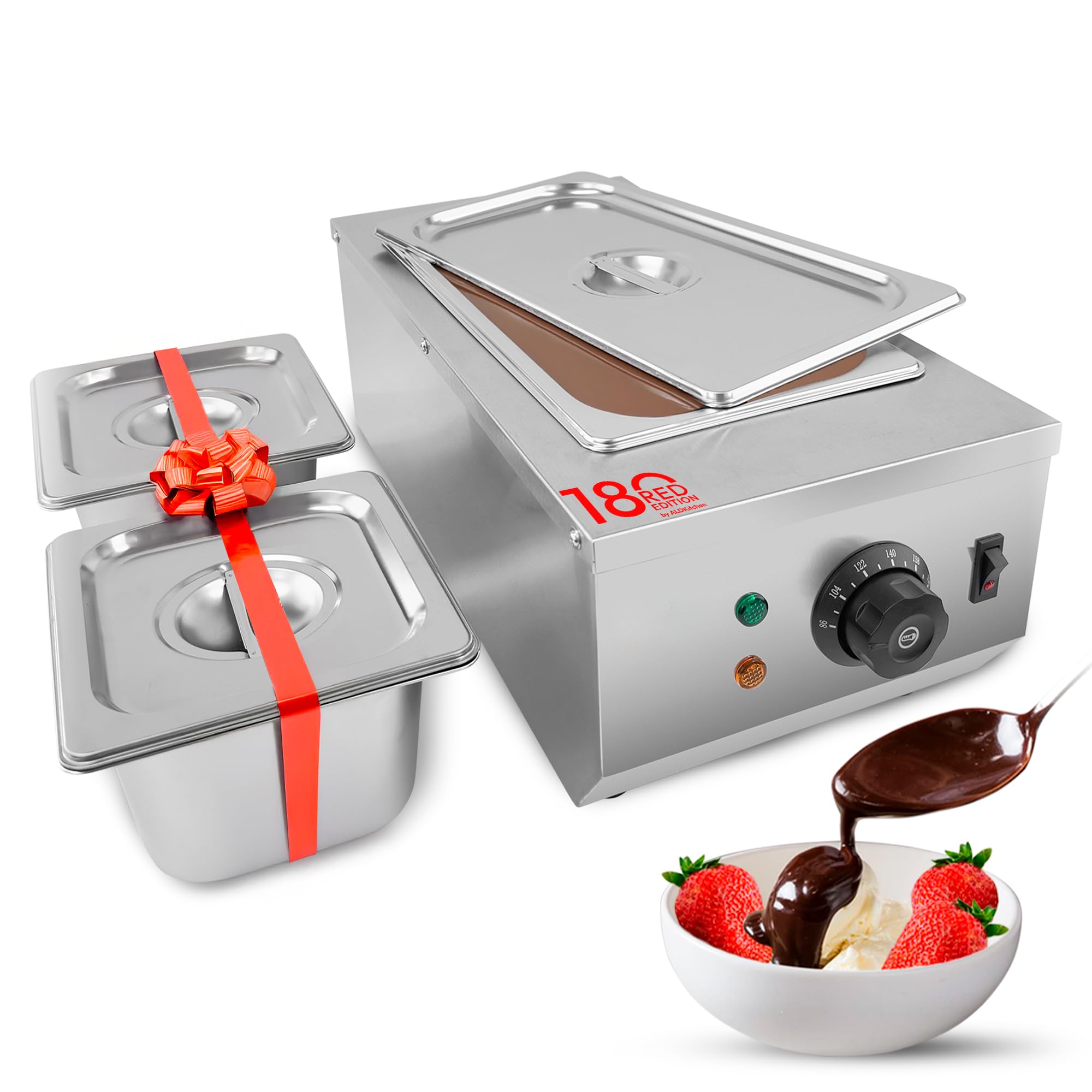 ALDKitchen Chocolate Melting Pot - Commercial Stainless Steel Electric Chocolate Melter, 1 Large Tank + 2 Extra Small Tanks, Adjustable Temp 86-185 °F for Desserts & Candy