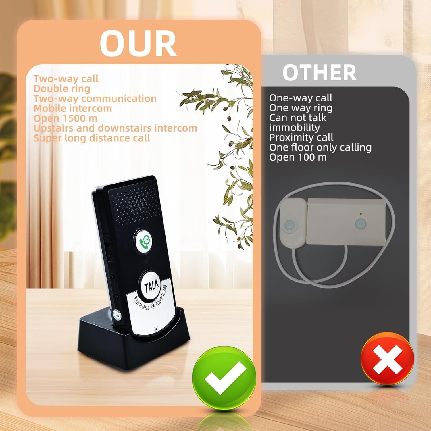 2 Way Voice Intercom, 1000m Long Range Wireless Waterproof Intercom with 2 Bases - Image 3