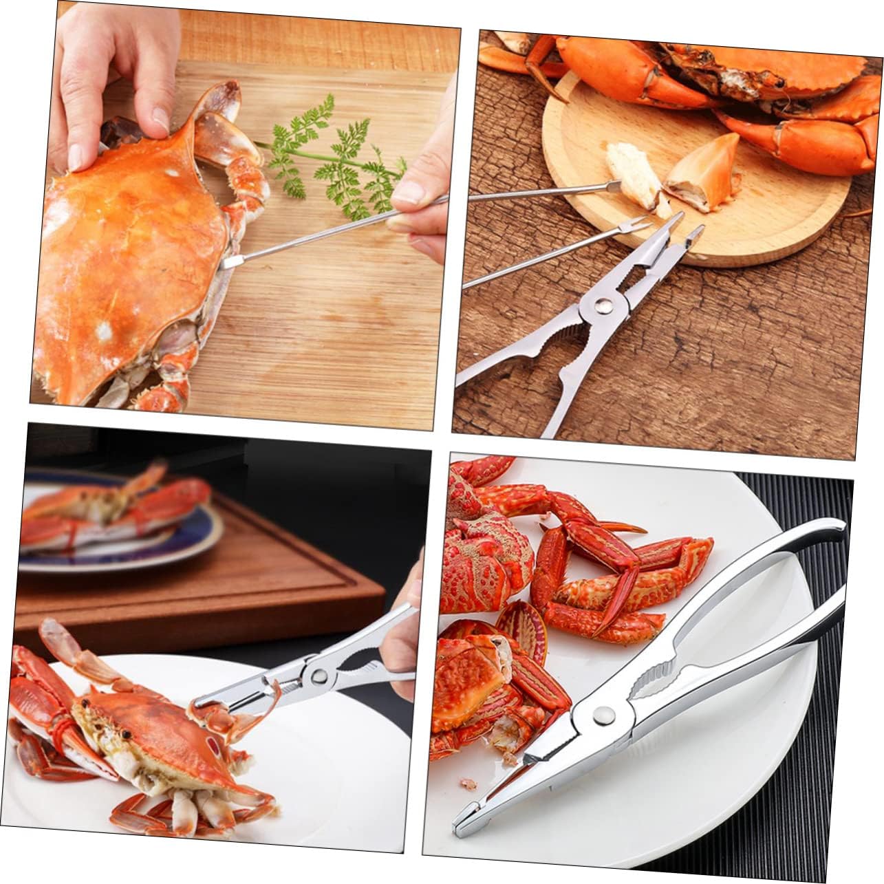2 Sets 6 Pcs Crab Eating Tool Metal Nuts Opener Plier Lobster s Seafood Tools Lobster Forks Lobster Leg Kitchen Picnic Stainless Steel Open Type Picking Tools (Silver 18X2.5CM)
