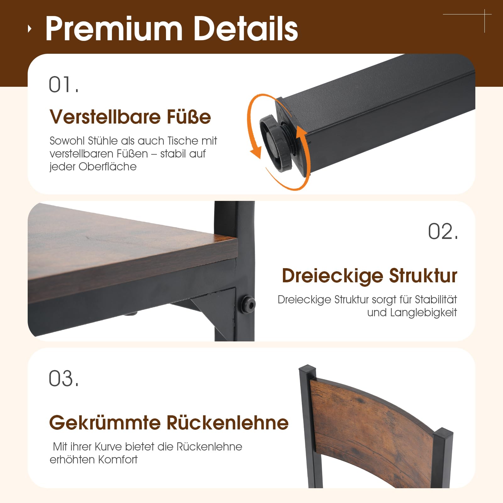 OC Orange-Casual 5-teilig Esszimmertisch Set, Esszgruppe für 4 Personen, Esstisch mit 4 Stühle aus MDF& Metall, Esszimmergruppe im Industrial-Look für Esszimmer, Küche, Vintagebraun (2 Packet)