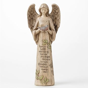 Topadorn 10" Memorial Angel Statue with Bird | Sympathy Gift Gift for Loss of Loved One, Resin Angel Memorial Garden Decor Figurine for Garden & Patio