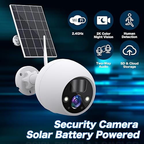 Miniatura 3 de Noahcam Cámaras de seguridad inalámbricas para exteriores con panel solar, cámara de seguridad alimentada por batería solar HD de 4MP para red