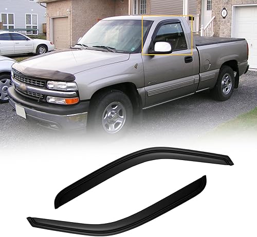 Viseras de ventana para Chevy Silverado y Sierra 15002500 99-06, protectores de lluvia, deflector de pantalla, deflector de sombra humo oscuro