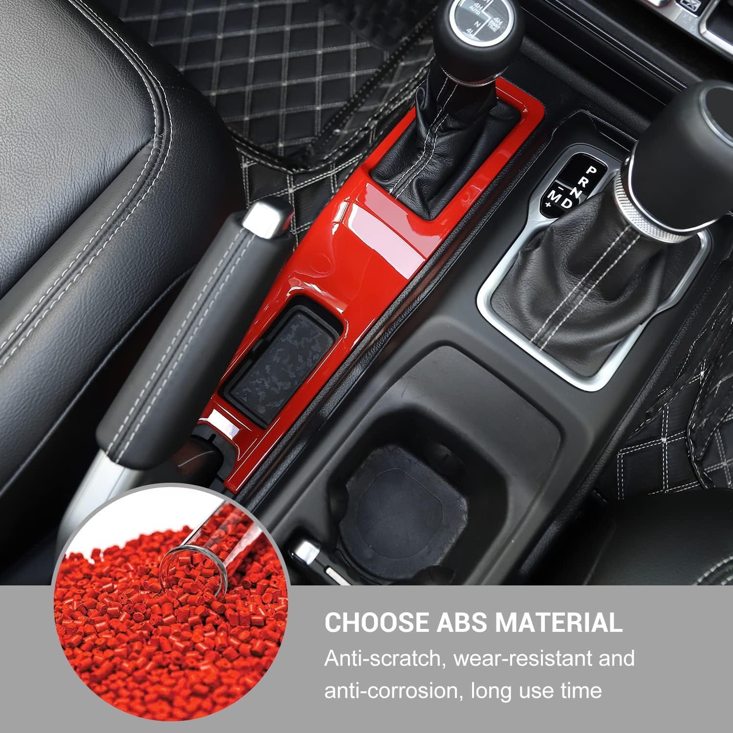 4WD Four Wheel Drive Gear Shift Panel Cover Trim Interior Accessories Compatible with 2018-2023 Jeep Wrangler JL JLU Gladiator JT (Red)