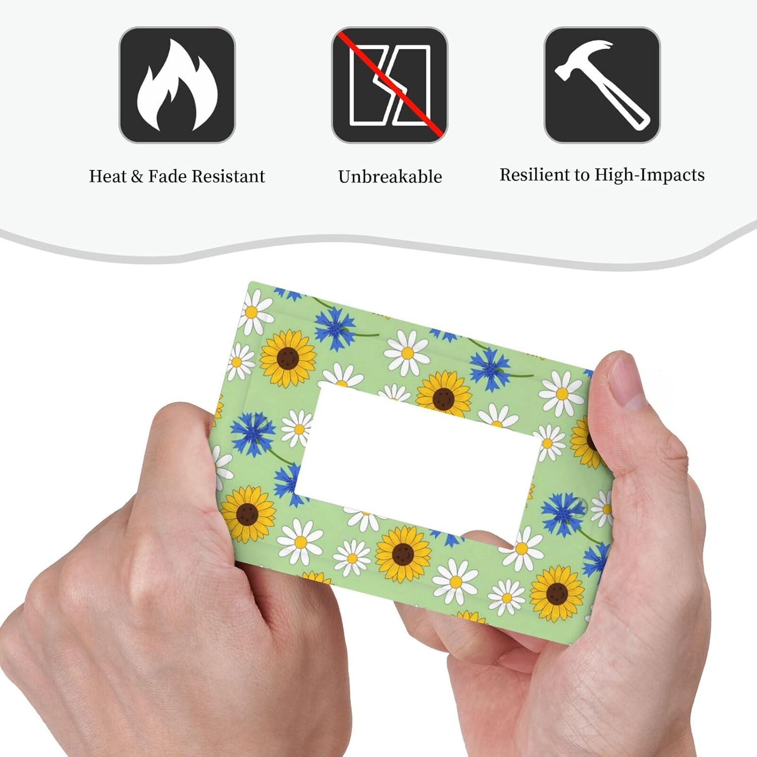 1 Gang Single Rocker Sunflowers White Daisy Blue Floral Green Decorative Light Switch Cover - GFCI Outlet Wall Plate for Bathroom Bedroom 5X3 Inch