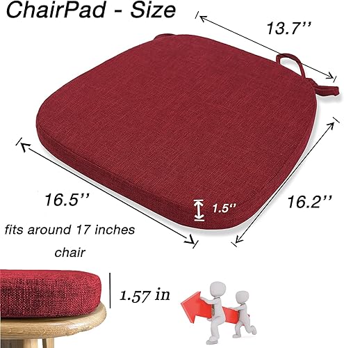 Miniatura 4 de Cojín para silla con lazos para sillas de comedor, almohadilla antideslizante para silla de cocina y comedor de espuma viscoelástica con funda