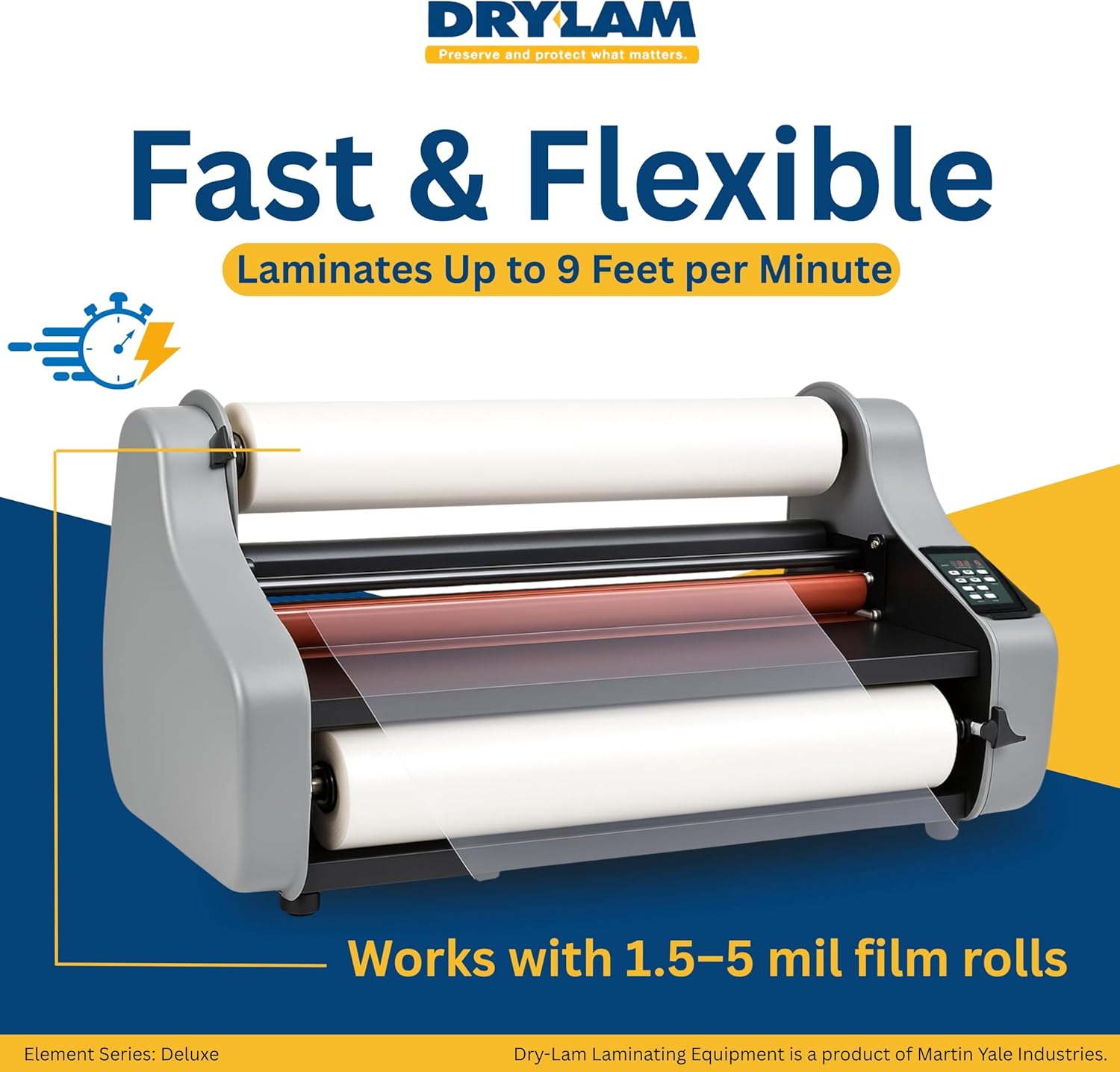 Dry Lam CL-27DX Deluxe Thermal Laminator, 27" Wide Format Laminating Machine with LED Display, Heated Rollers, Variable Speed and Temperature Controller - Element Series