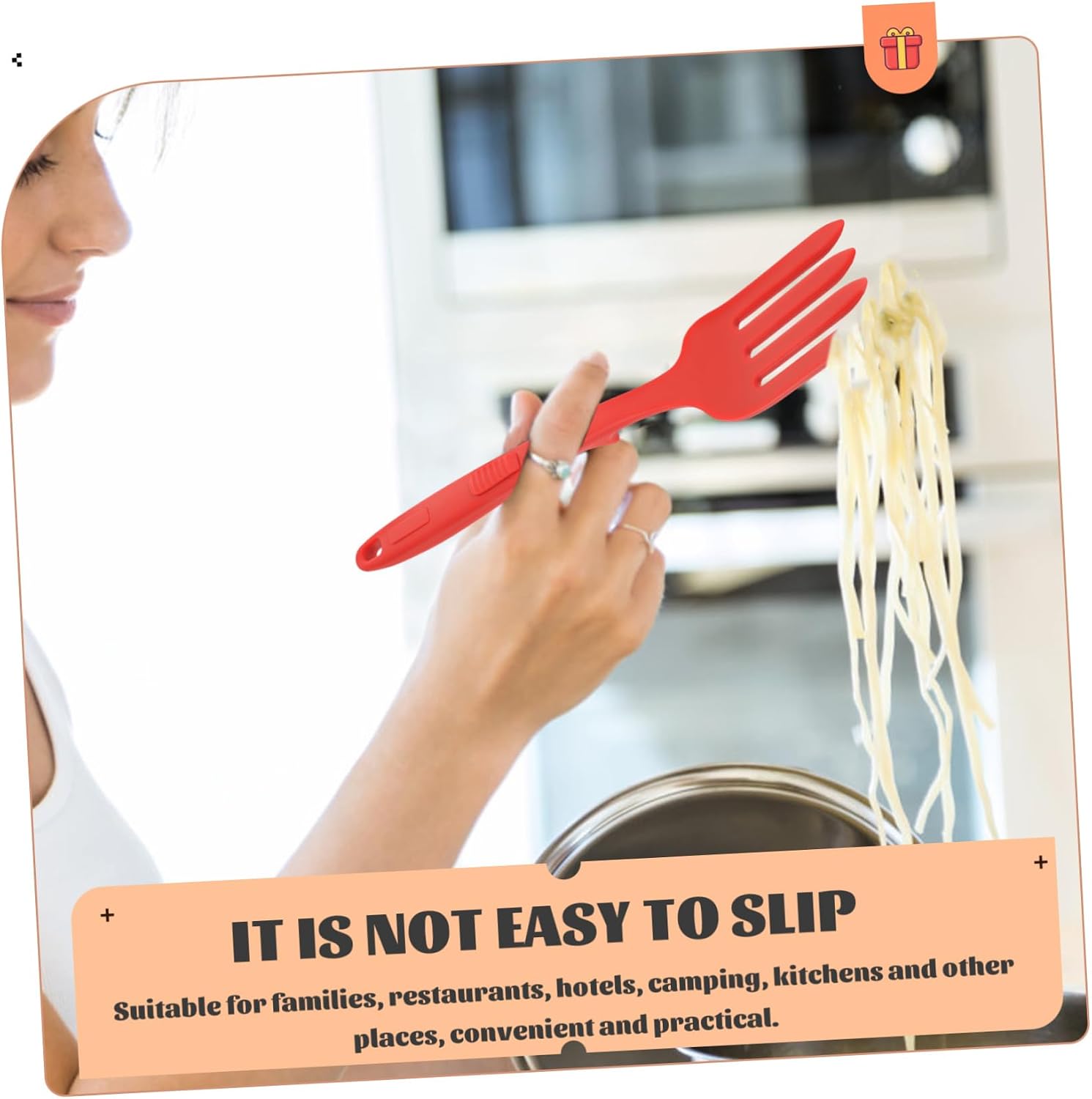 Reusable Silicone Kitchen Pasta Server Fork Ergonomic Non Stick Cooking Utensil for Spaghetti and Salad Mixing Large Washable Food Fork for Restaurants and Home Use
