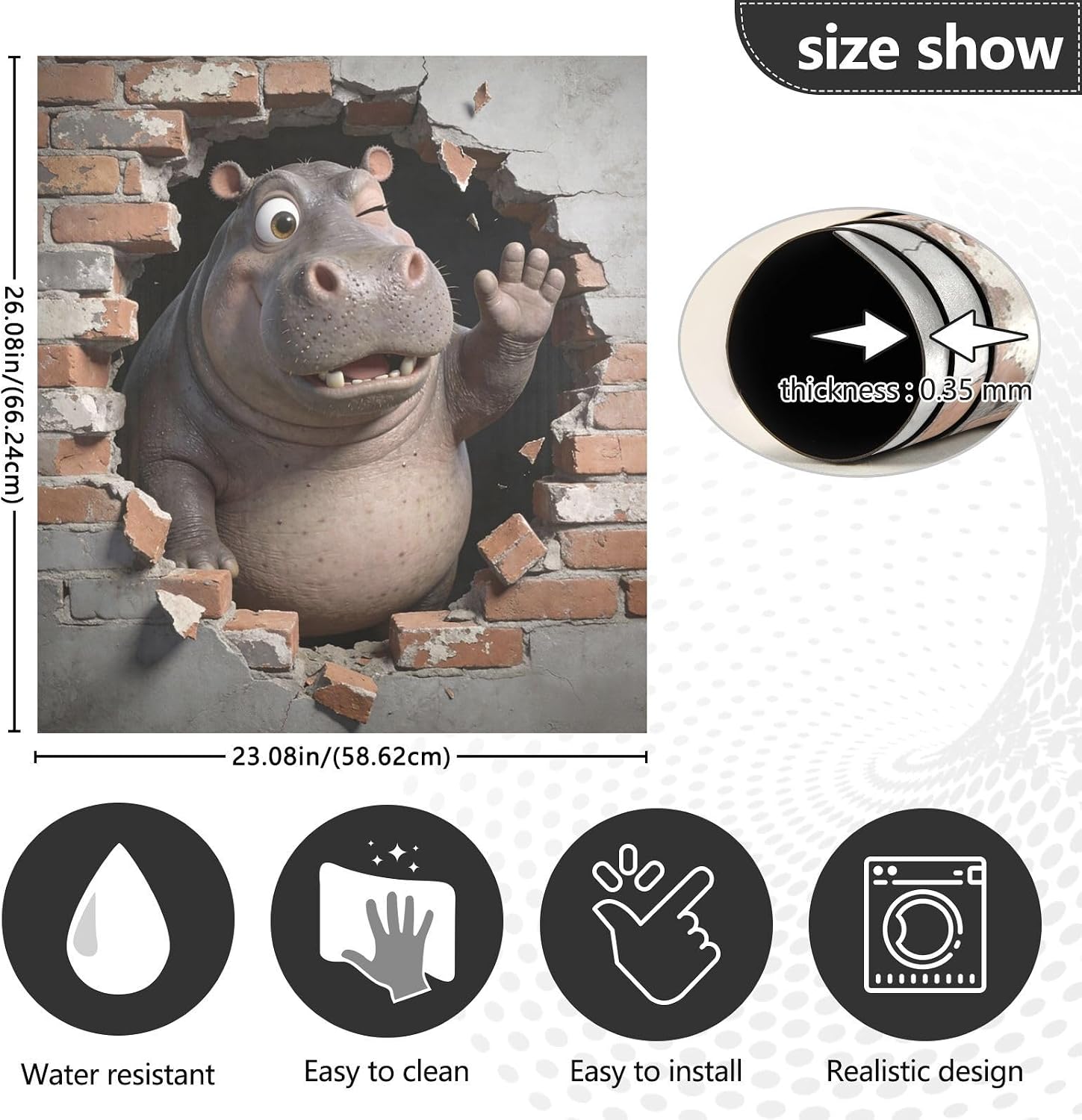 QUGRL Funny Cute Hippo Dishwasher Magnet Cover Front Door Brick Wall Decorative Refrigerator Covers Magnetic Sheet Sticker Wash Machine Fridge Panel Decal for Kitchen Appliance 23x26 in