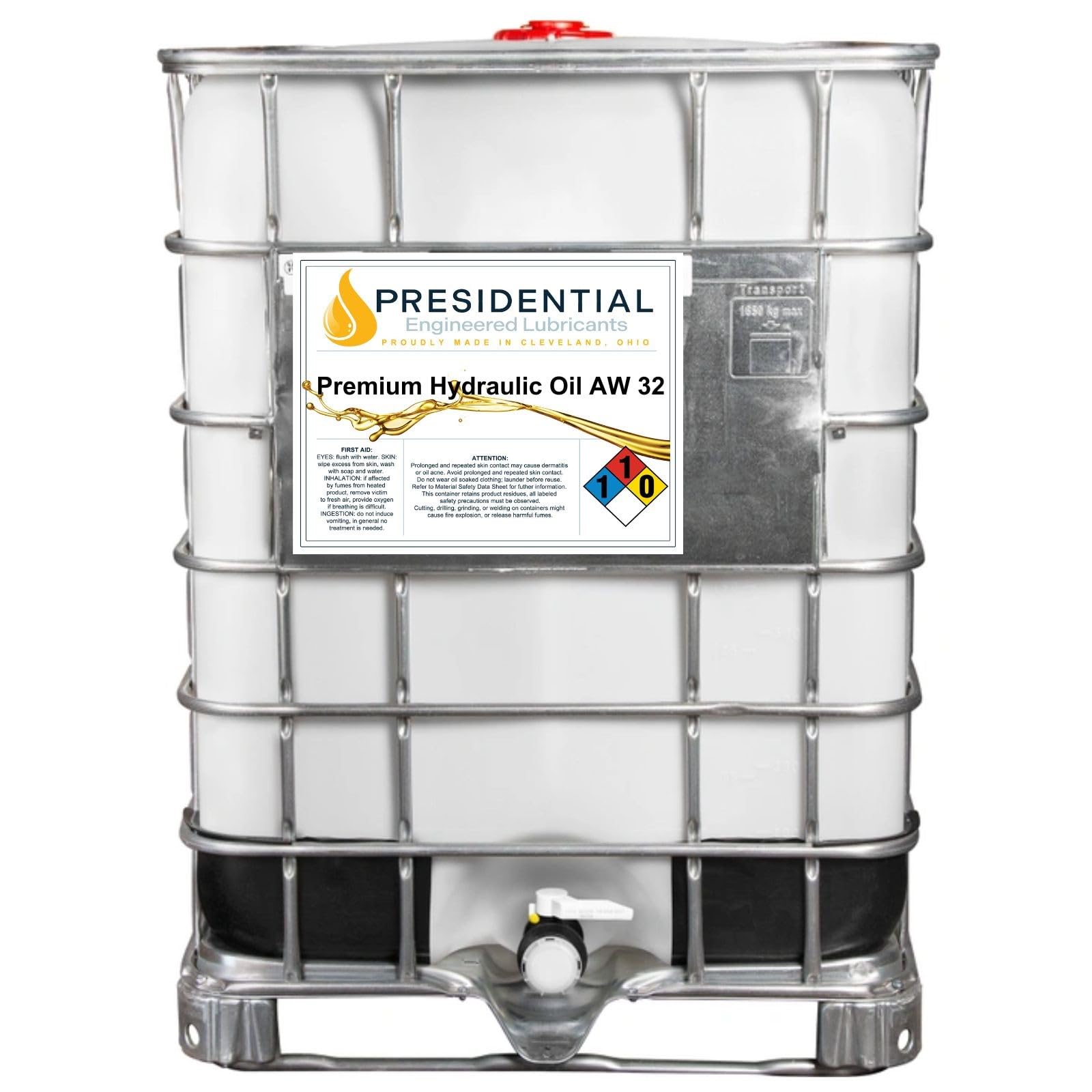 Presidential ISO AW 32 Hydraulic Oil - Premium Oils & Fluids for Rust and Corrosion Protection - Anti-Foam, Low Temperature Fluidity - Made in USA (330 Gallon Tote)