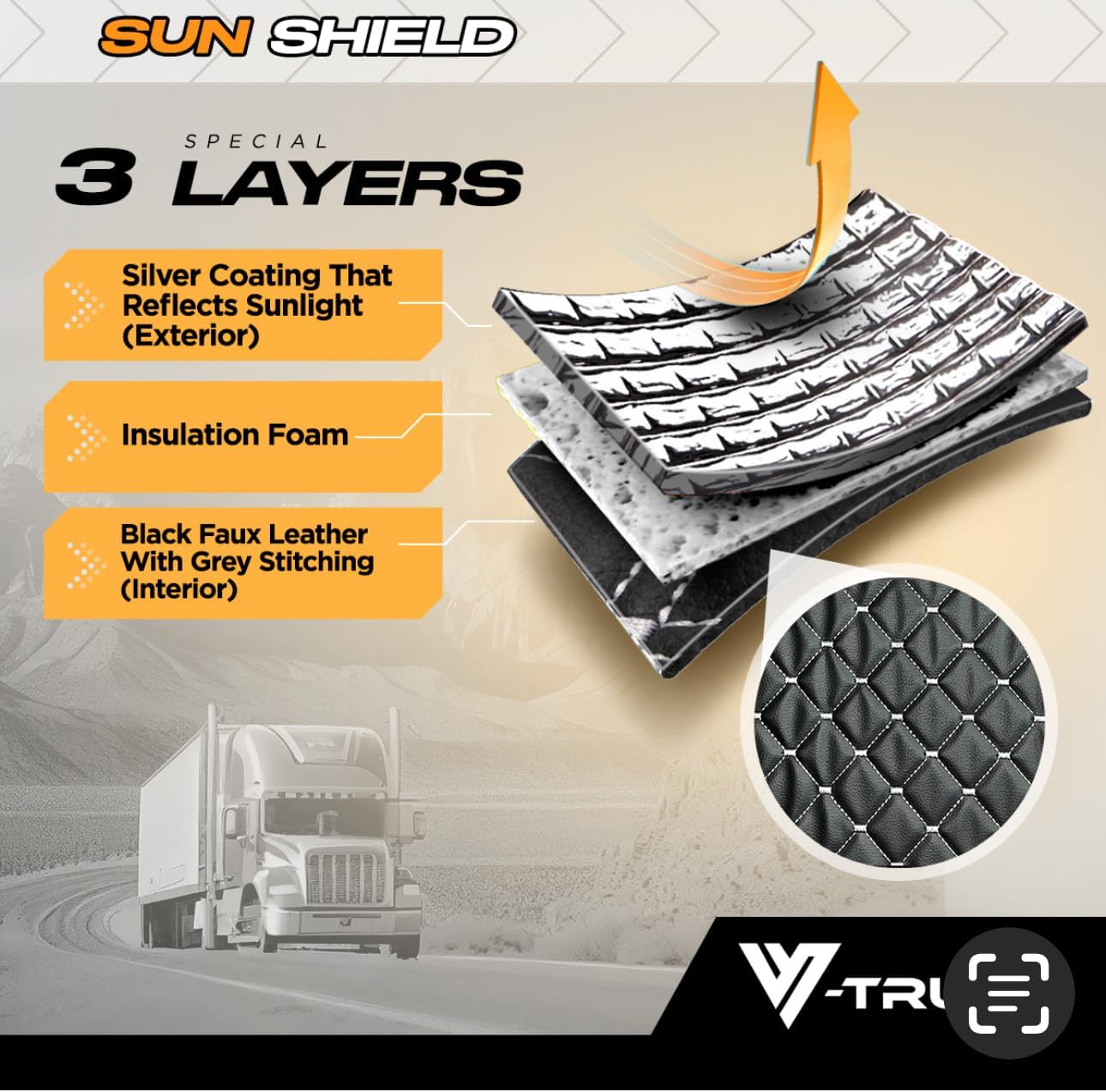 3-Layer Insulated Blackout Window Sun Shade for Freightliner Cascadia 116 & 126 Without Sensor – Custom-Fit Heat & UV Protection, Full Cab Privacy, Easy Installation, Interior Upgrade