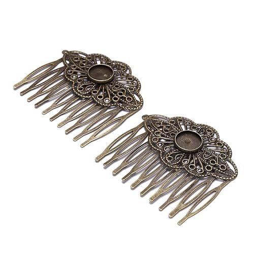 Miniatura 7 de 5 unids 52×56mm bronce antiguo peine para el pelo fabricación de joyas horquillas hallazgos ajuste 0.472 in cabujones de vidrio ajustes DIY pinzas