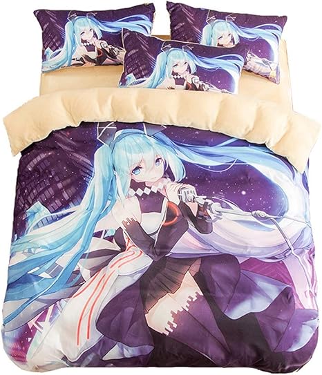 Amazon 初音ミクシートベッドカバーアニメ4ピースベッドシーツ4pcsダブルベッド 寝具アンチリンクル Size 60inch 寝具カバーセット オンライン通販