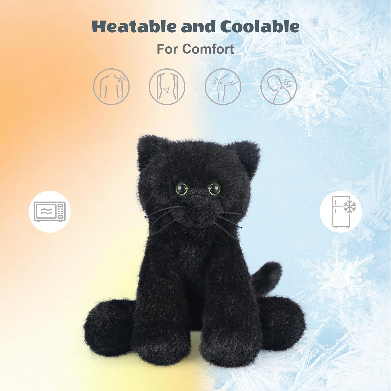 SuzziPals Heatable & Coolable Black Cats Stuffed Animals, Microwave Heating Pad Animal for Discomfort, Black Cats Plush for Companion, Cat Plushies Lavender Stuffed Animal, Stuffed Cat Toys Gift