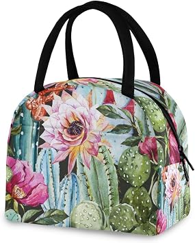 Floral Cactus Lunch Bag Box Tote Organizer Lunch Container Insulated Zipper Meal Prep Cooler Handbag For Women Men Home School Office Outdoor Use