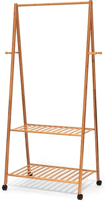 Hapilife 3 in 1 Wooden Coat Stand Hanging Clothes Rail Shoe Storage Shelves Garment Rack 158 x 70 x 44cm