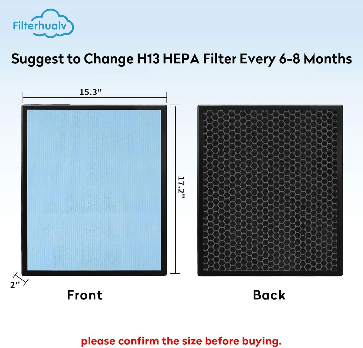 2 Pack HEPA 550 Filter, HEPA& Activated Carbon Filter Replacement Compatible with AlorAir CleanShield HEPA 550 Air Scrubber (17.2＂×15.3＂×2＂) - Image 2