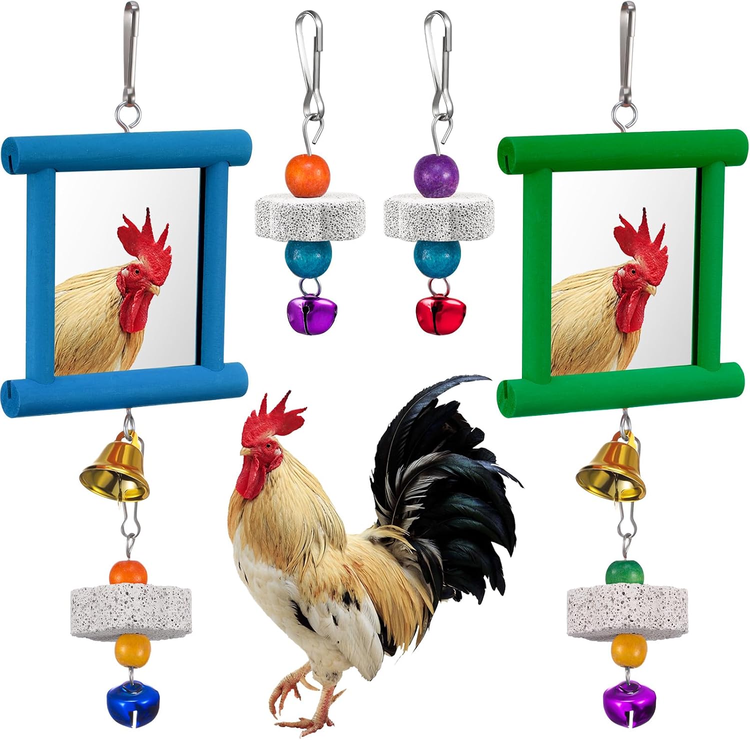 Sumind 2 Pcs Chicken Mirror Toys, Blue,Green, 3.94 x 3.94 Inches