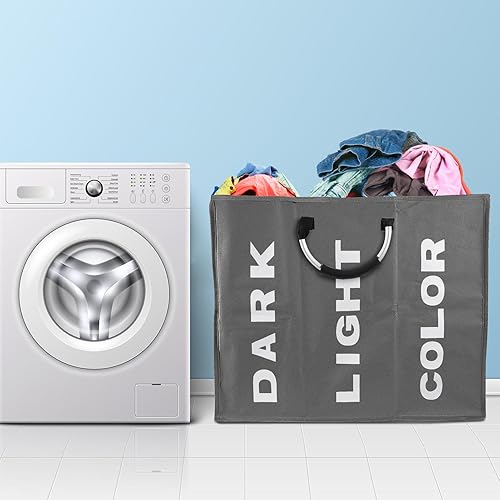 Miniatura 6 de Cesta plegable de 94 litros con asa dividida para ropa sucia, 3 secciones para ropa sucia, bolsa clasificada plegable para dormitorio escolar,