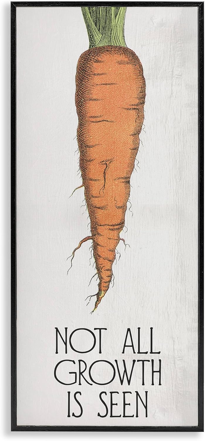 Stupell Industries Carrot & Inspiring Growth Black Framed Giclee Wall Art Design by Daphne Polselli, 10 x 24