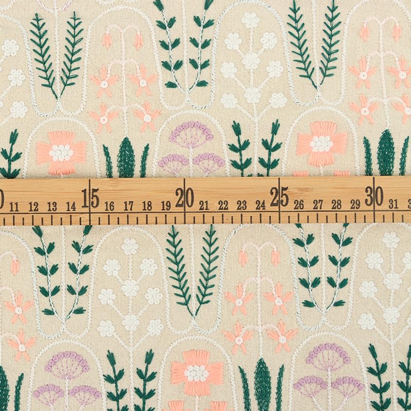 Stoffe Zum NäHen Dicker Baumwoll-Leinen-Blumen-bestickter Stoff, Tasche, Kissen, Tischdecke, handgefertigter Nähstoff NäHen & Stoffe(Beige)