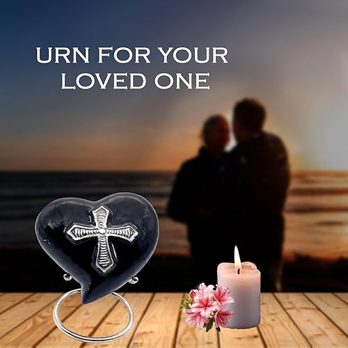 Miniatura 3 de Urna de cremación de corazón para cenizas humanas para adultos, urnas decorativas funerarias religiosas para mujeres y hombres, cuidadosamente