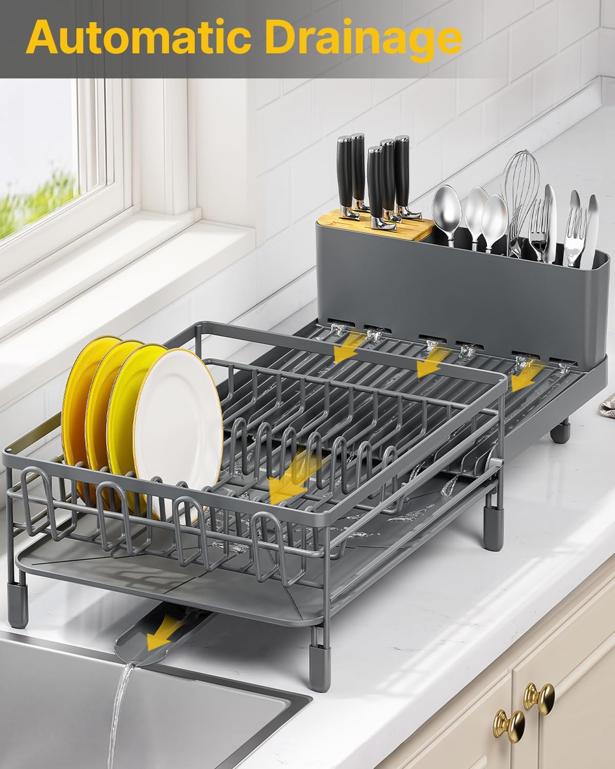 TOOLF Extendable Dish Drying Rack for Kitchen Counter, Gray image 5