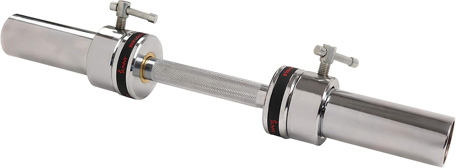 Sunny Health & Fitness Olympic Dumbbell Bar with 2-inch Sleeves, Chrome Finish, Spin-Lock Collars, Optional in Size