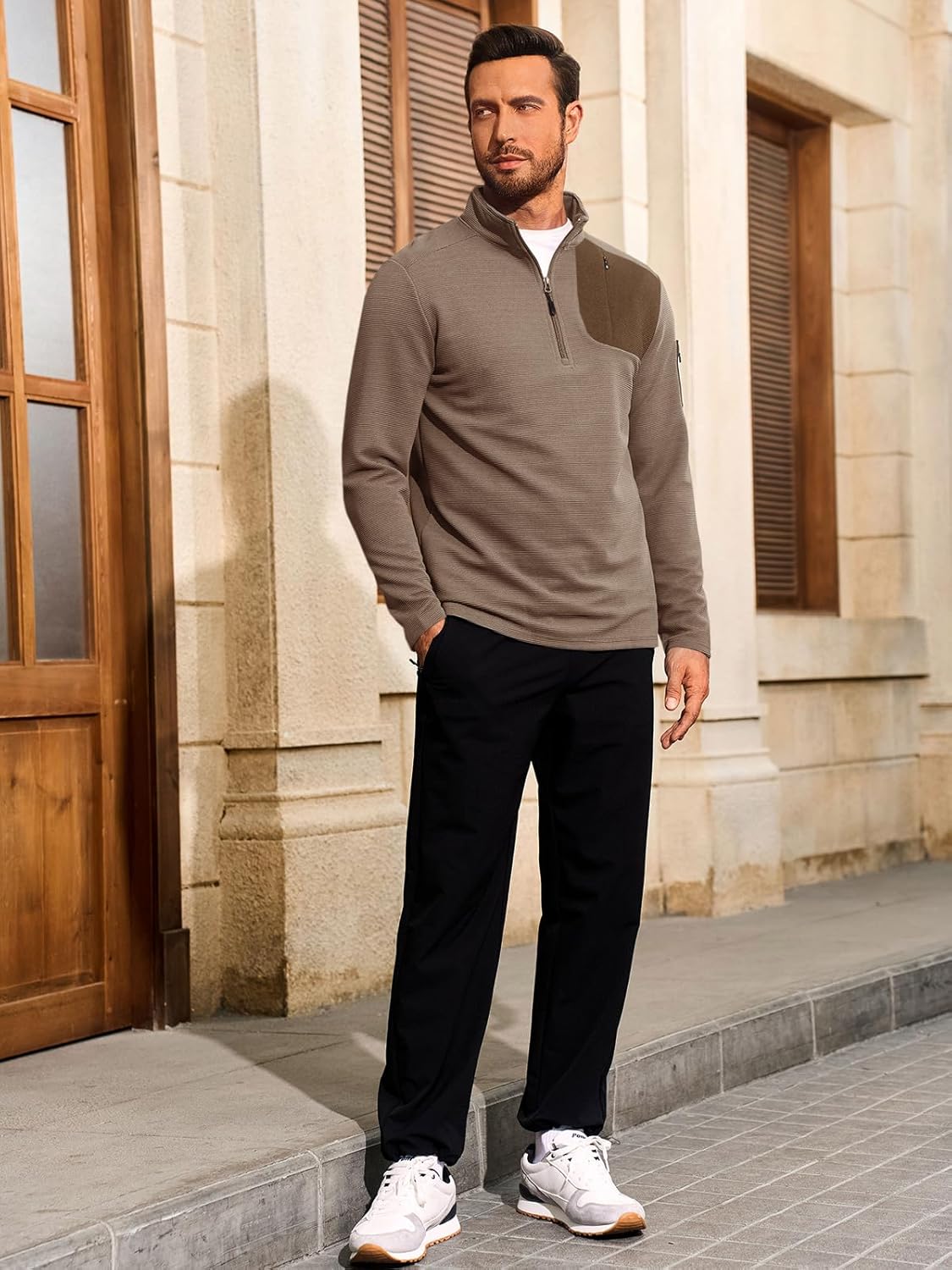 Yousify Mens Quarter Zip Sweatshirt Long Sleeve Mock Neck Casual Pullover Polo Golf Shirts with Pocket - Image 4