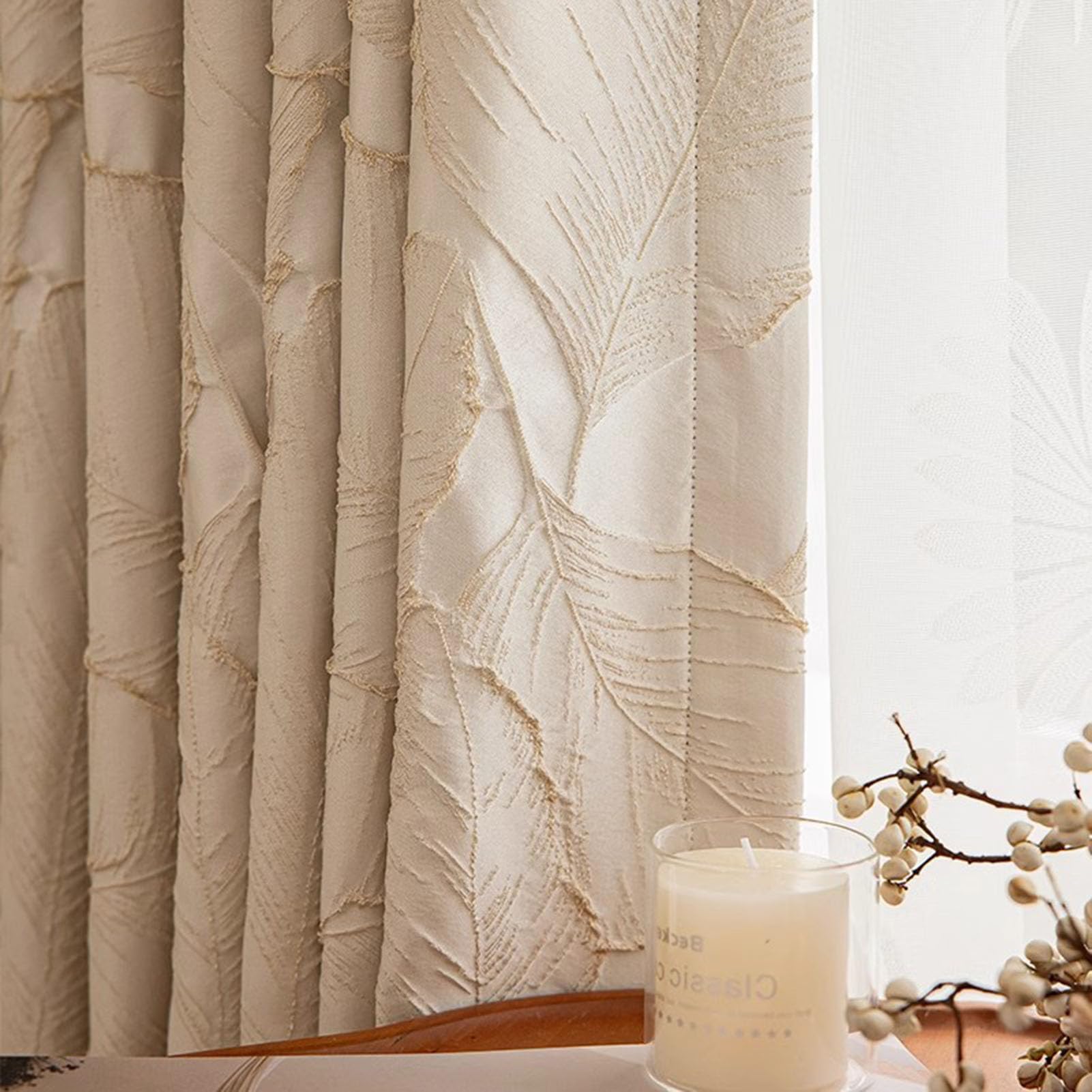 Eyelet,W200xL270cm, 2 Stück Jacquard Blickdichte Vorhänge Gold Relief Blatt Verdunkelungsvorhang Superweich Vorhang Verdunkelung Thermovorhang Für Wohnzimmer Schlafzimmer