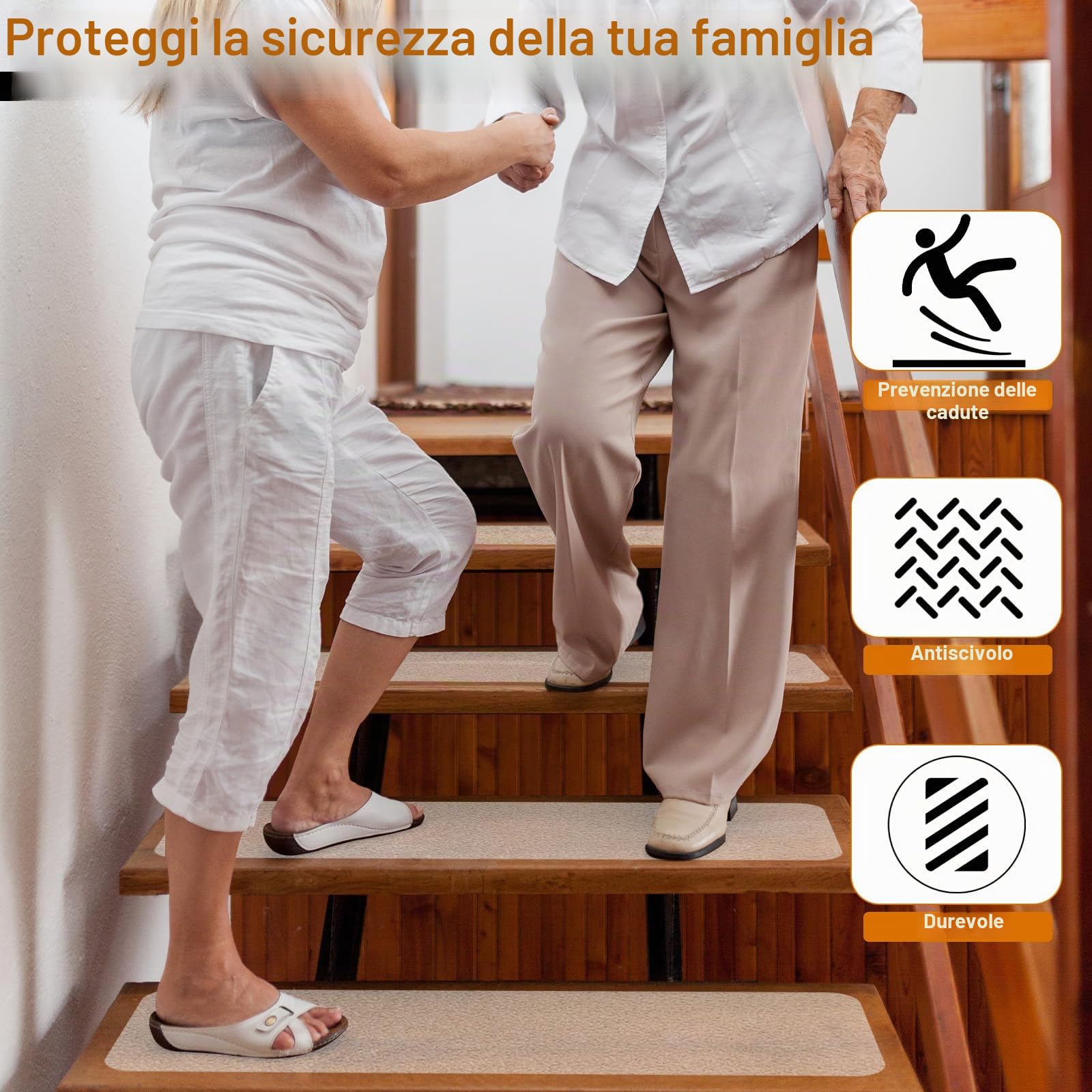 Set di 15 tappetini antiscivolo per gradini, autoadesivi, antiscivolo, per scale, trasparenti, antiscivolo per gradini in legno e pavimenti (10 x 60 cm)