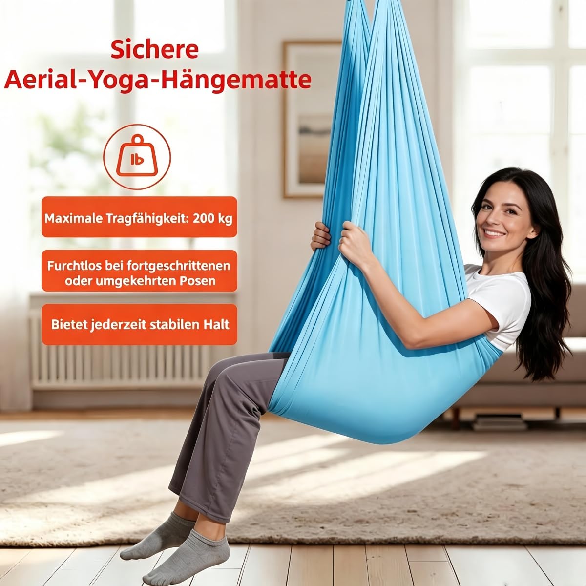 Aerial Yoga Hängematte Indoor&Outdoor Ultraleicht, 200kg Tragkraft Yoga-Schaukel Hammock (280x150cm), Schaukel-Hängematte für Garten, Indoor, Balkon,Terrasse (Blau)
