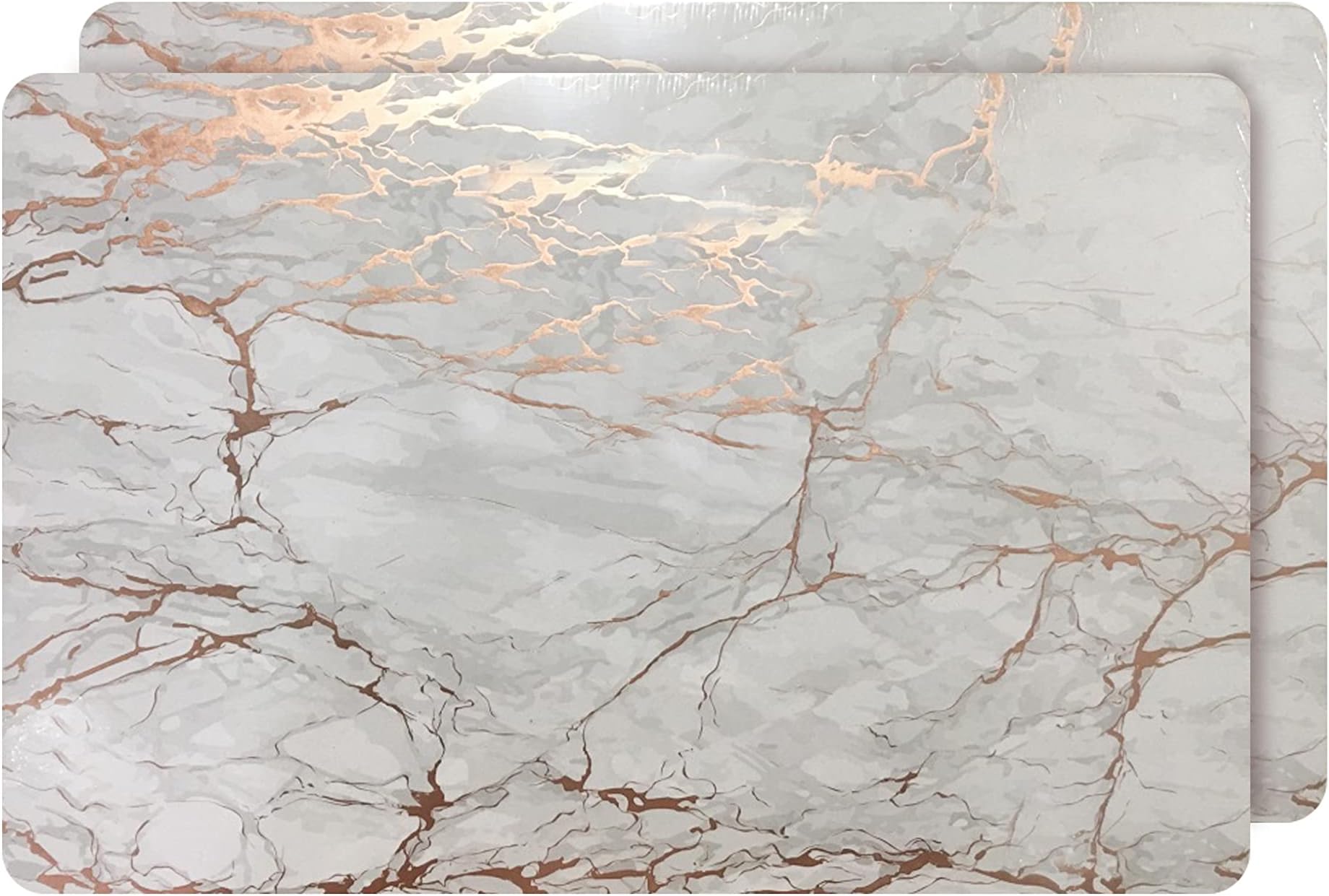 Rose Gold Marble Rectangle Cork Placemats - Heat Resistant Placemats, Non-Slip, Easy Clean Placemats for Elegant Dining - 12"x18" Set of 2 - Perfect for Stylish, Modern Homes