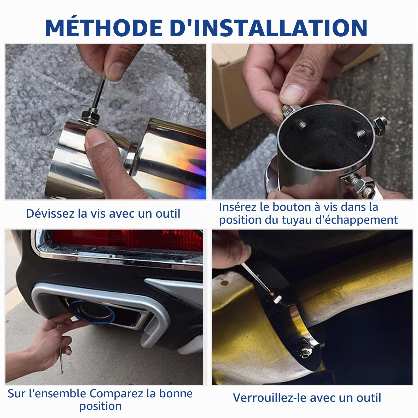 Embouts d'échappement de voiture en forme de cœur universels en acier inoxydable - Couleur arc-en-ciel - Embout d'échappement droit - Entrée de 2,48 pouces - Convient à la plupart des voitures