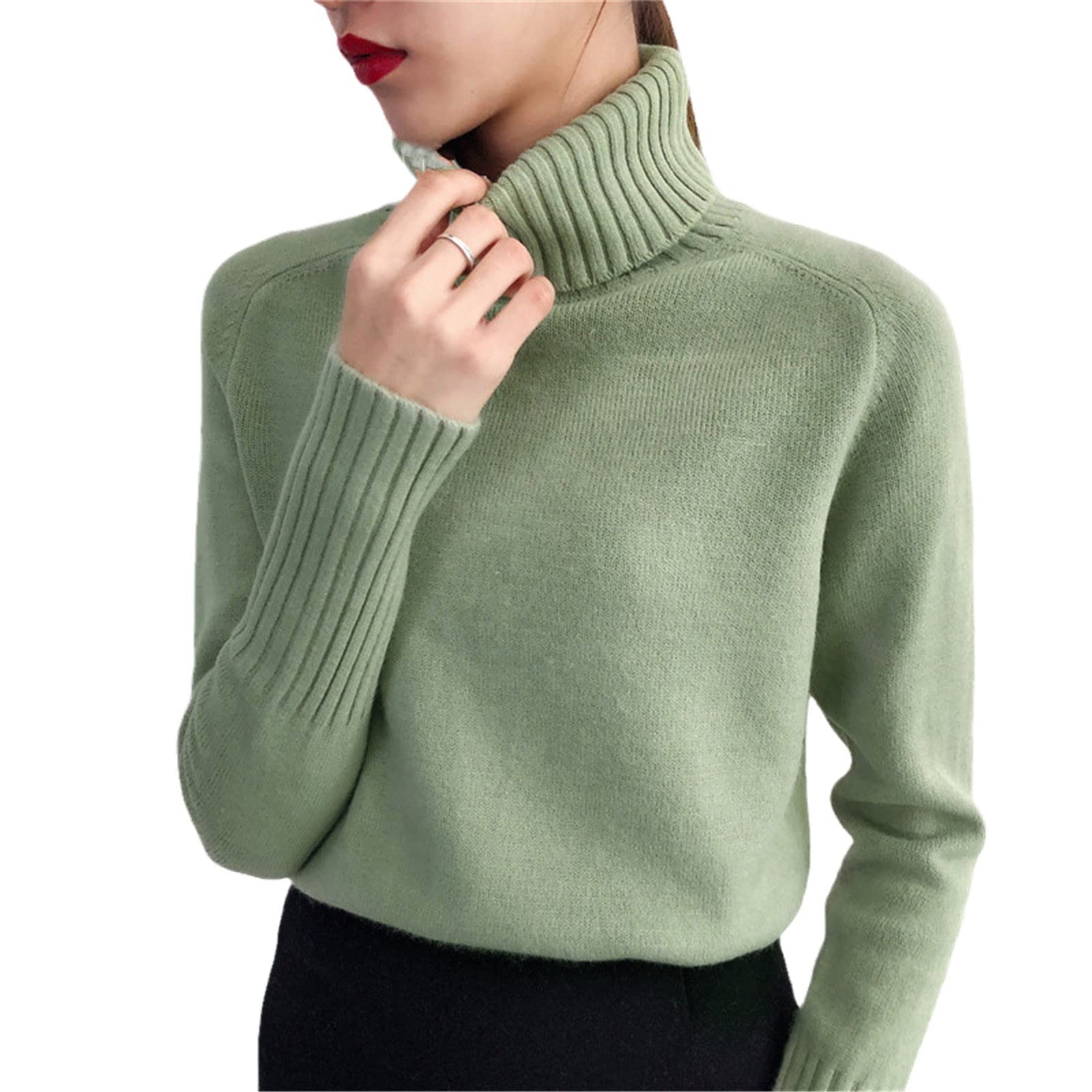 DAMAcollection(ダーマコレクション) 長袖セーター サイズLL レディース美品  - ライトグリーン×グリーン クルーネック/カシミヤ セール】 ラムカシミヤ クルーネックプルオーバー （ニット・セーター