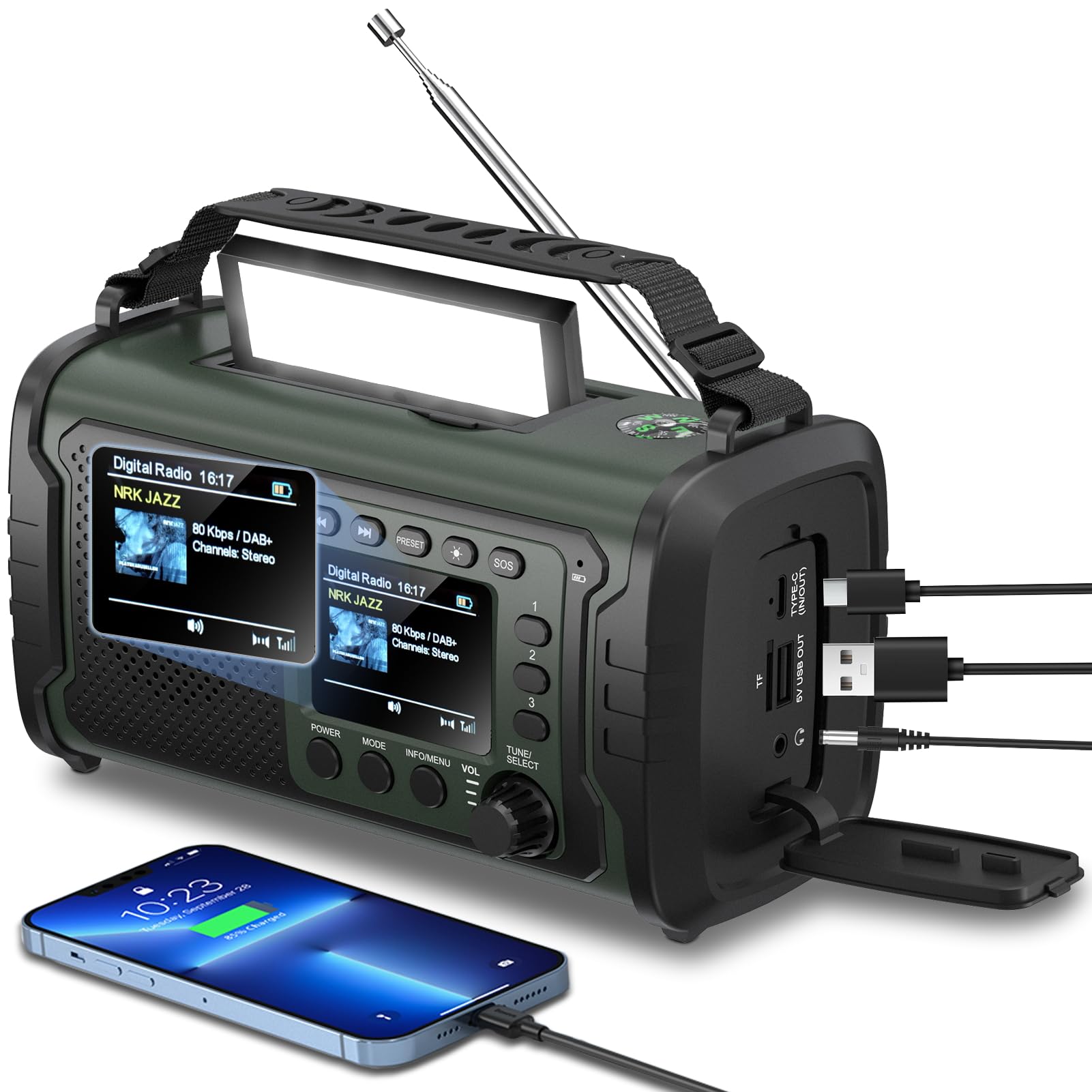 27000mAh DAB+/FM Notfallradio mit Powerbank, Solar- und Kurbelradio