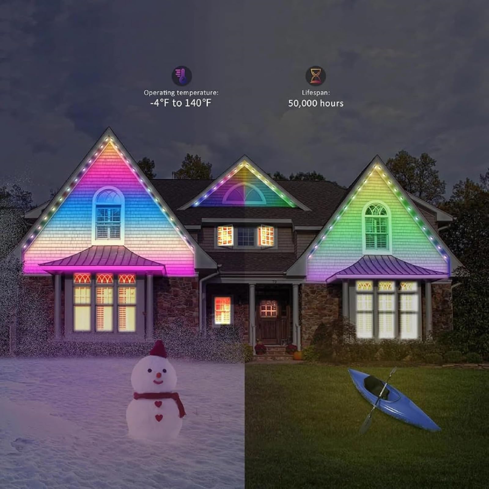 Luci RGB Permanenti Da Esterno 15,2m Con App E Telecomando - Stringa LED Impermeabile IP67 Colorata Per Tetto, Giardino, Natale, Feste