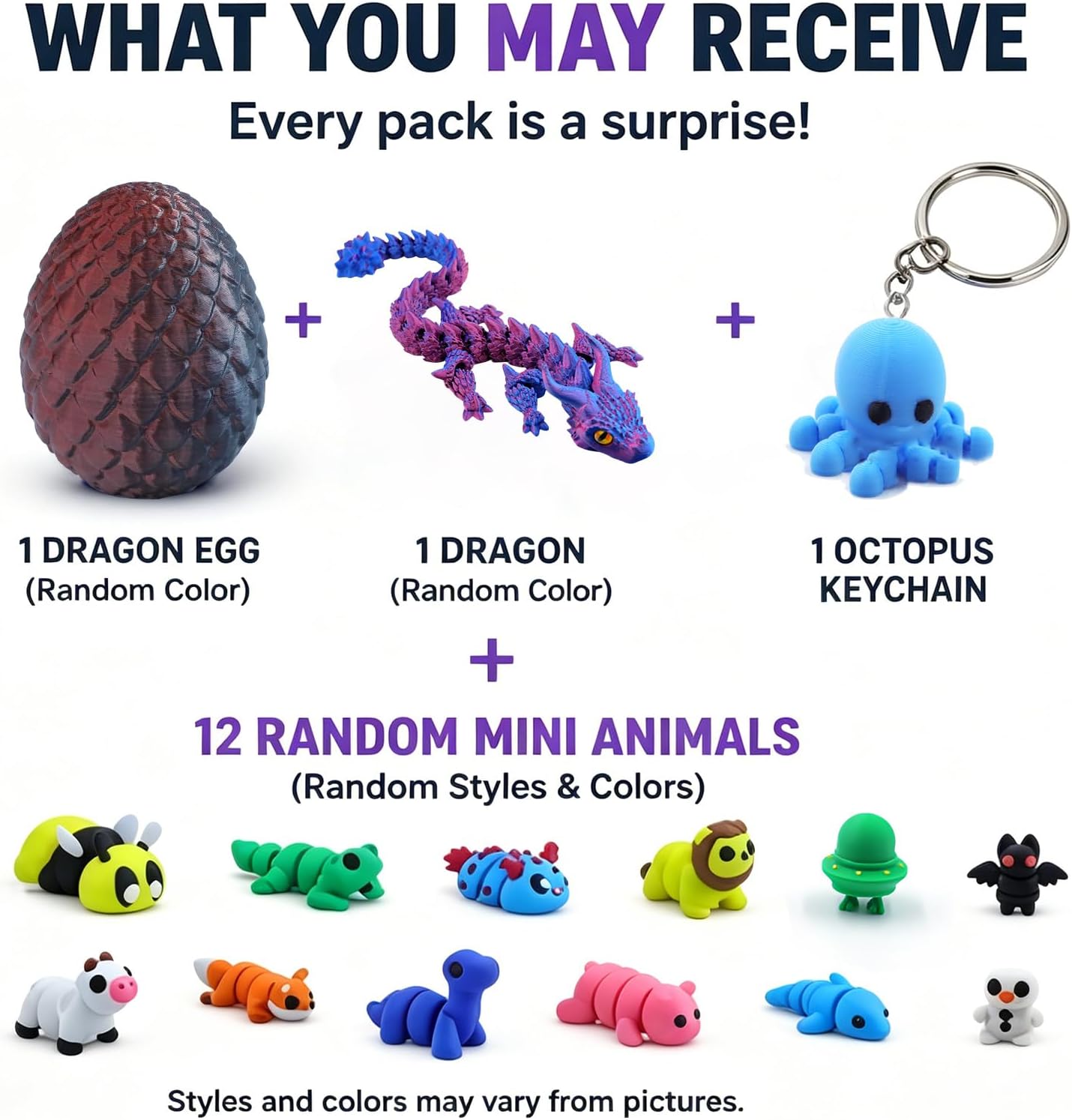 3D Printed Animal Figures Set, 15PCS Mini 3D Animals Fidget Toys with Octopus & Surprise Dragon Egg, Cute Desk Pets, Party Favors Goodie Bag Stuffers, Christmas Easter Birthday Gifts for Kids image 2