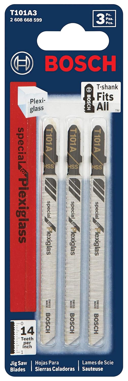 BOSCH T101A3 3-Piece 4 in. 14 TPI Special for Plexiglas T-Shank Jig Saw Blades (Pack of 5)