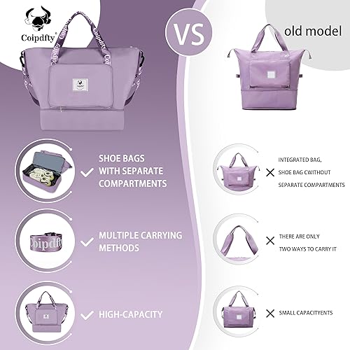 Miniatura 2 de Bolsa de lona plegable de viaje secohúmedo, compartimento para zapatos, gran capacidad, manga de equipaje, bolsa de fin de semana de gimnasio