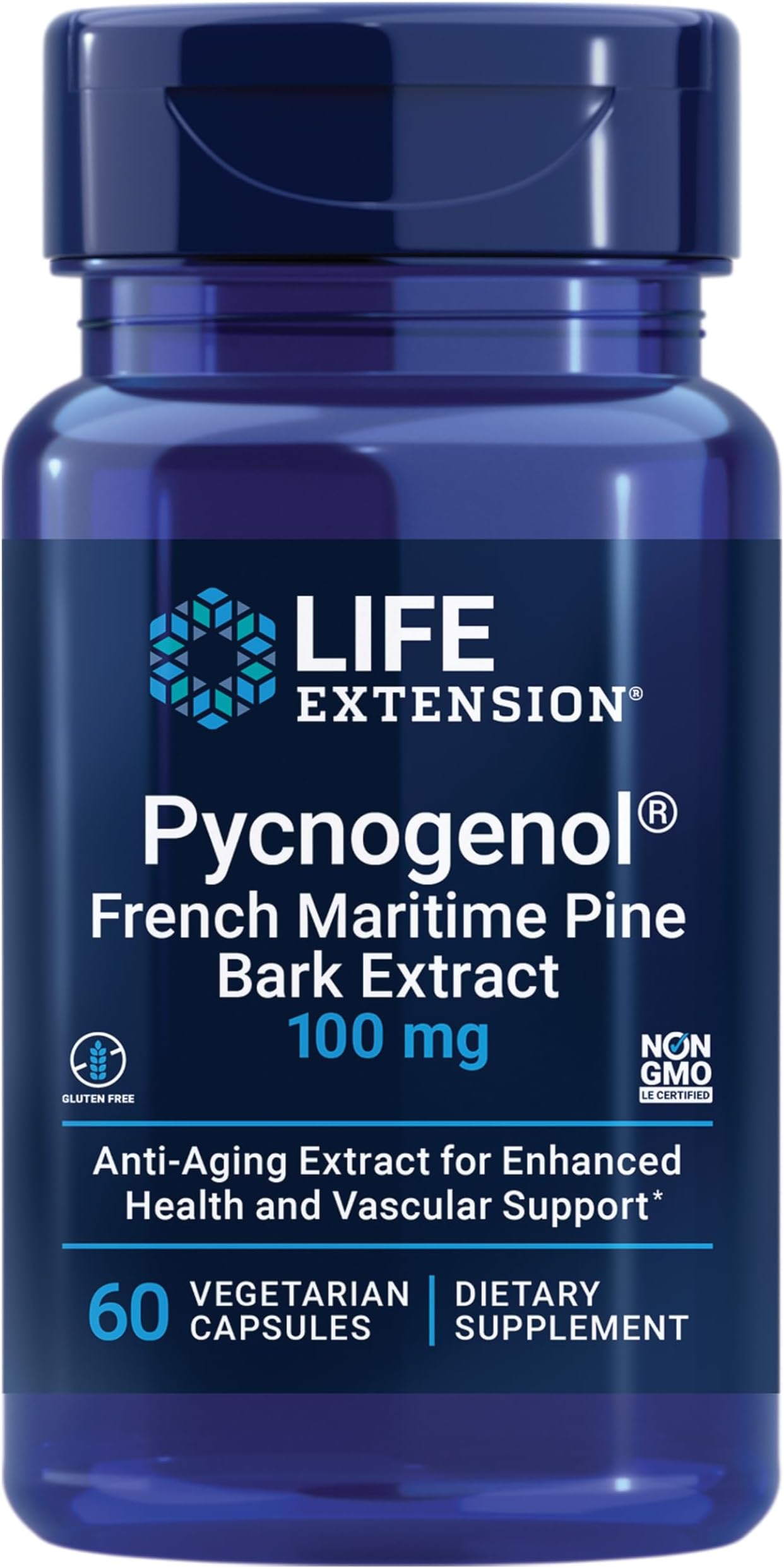 Life Extension Pycnogenol – French Maritime Pine Bark Extract – Scientifically Studied Healthy Aging & Vascular Health Supplement – Non-GMO, Gluten-Free, Vegetarian – 60 Capsules