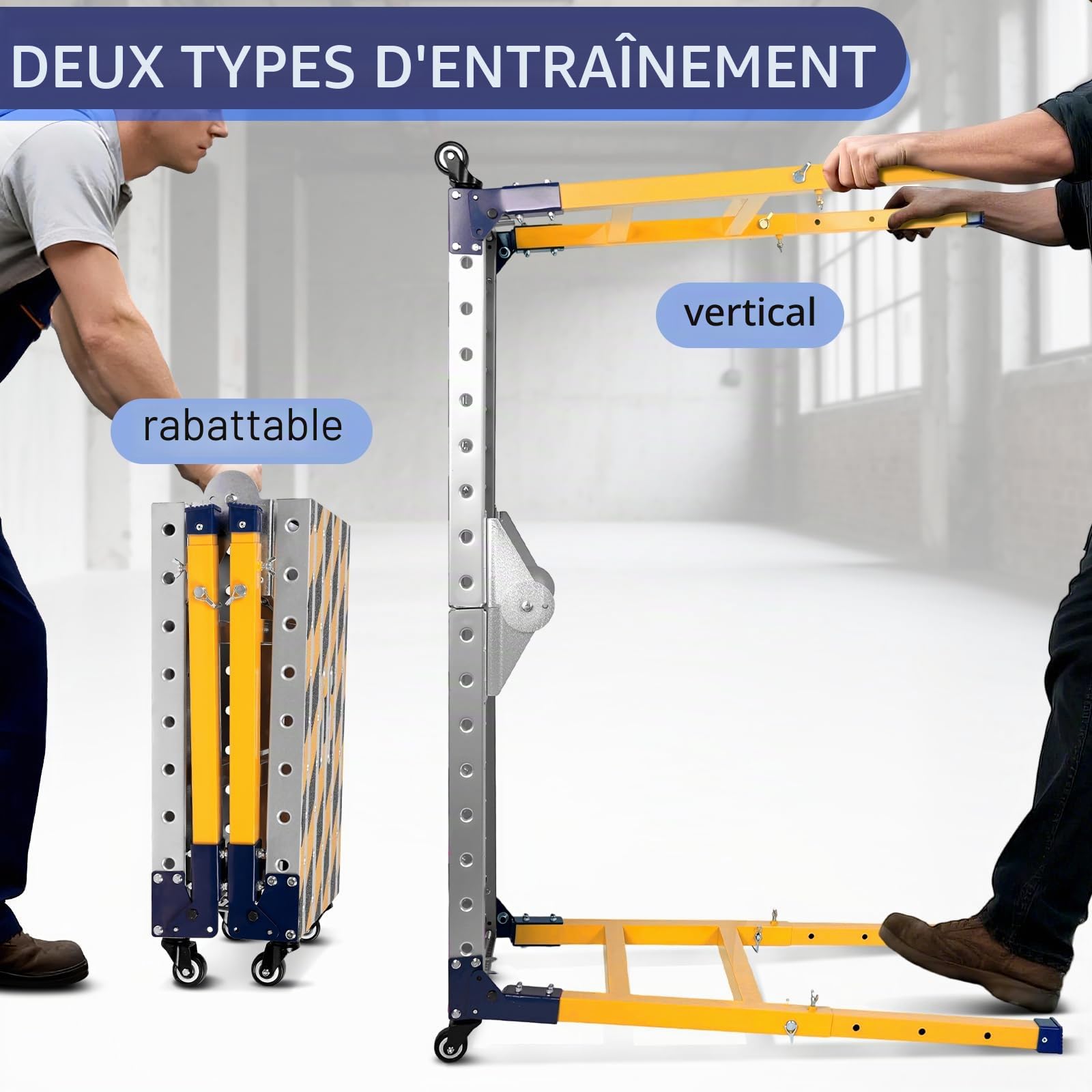 Plateforme de travail stable 2 en 1 + table de soudage mobile avec bandes adhésives antidérapantes - 160 x 36 cm - Plateforme de travail pliable - Établi galvanisé avec hauteur réglable - Charge